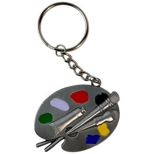 Artist Palette Keychain Silver Tone Paint Brush Tube Color Keychain‎ E14Q